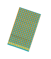 Turquoise & Mustard Handloom Silk Cotton Saree With Checks & Zari Border-SC4619