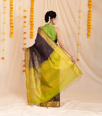 Violet Handloom Silk Cotton Saree With Buttas & Contrast Border-SC3875