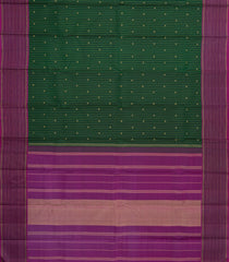 Green Handloom Kanchipuram Silk Saree With Stripes & Buttas-KA14416