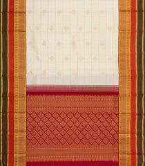 Off White Handloom Korvai Kanchipuram Silk Saree With Checks & Buttas-KA14872