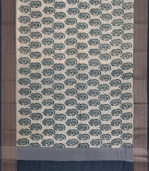 Cream Printed Chanderi Cotton Saree With Zari Border-CC1557