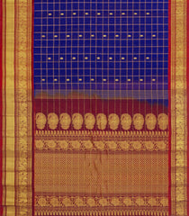 Blue Handloom Gadwal Silk Cotton Saree With Checks & Buttas-GA0475