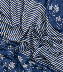 Indigo Printed Chanderi Cotton Saree With Zari Border-CC1542