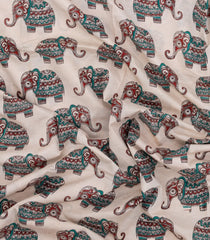 Taupe Printed Kalamkari Cotton Saree With Zari Border-KAL1215