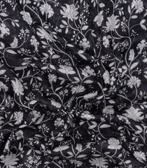 Black Handloom Linen Saree With Printed Floral Motifs-LI0779