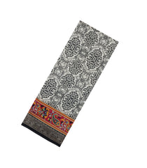 Black Printed Chanderi Cotton Saree With Contrast Zari Border-CC1676