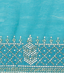 Cyan Woven Blended Satin Tissue Saree With Embroidered Stone Work-BL4869