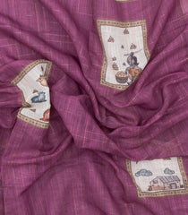 Lilac Printed Art Linen Saree With Zari Checks-BL6076