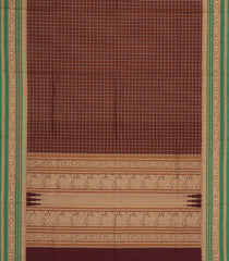 Maroon Handloom Village Cotton Saree With Checks & Buttas-VC1630