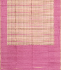 Light Peach Printed Synthetic Dupion Saree With Checks & Contrast Border-BL6048