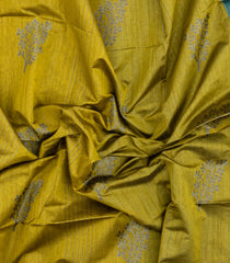 Olive Green Woven Synthetic Dupion Saree With Floral Buttas & Contrast Pallu-SY0518