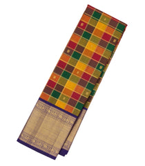 Multi Colour Handloom Korvai Kanchipuram Silk Saree With Checks & Buttas-KA13302