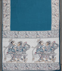 Cyan Printed Chanderi Cotton Saree With Zari Border-BL5474