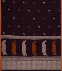 Dark Maroon Handloom Bengal Cotton Saree With Mango Buttas-BG1590