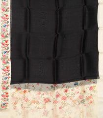 Black Woven Organza Silk Saree With Printed Floral Motifs-BL3844