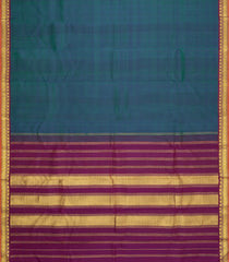Teal Handloom Kanchipuram Silk Saree With Contrast Zari Border-KA16786