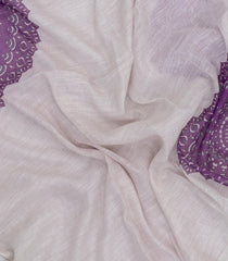 Off White Printed Synthetic Linen Saree With Lilac Floral Motifs-SY0161