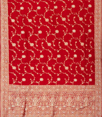 Red Woven Crepe Saree With Brocaded & Embroidery Floral Motifs-EN1680