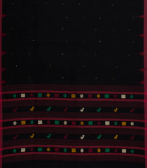 Black Handwoven Bengal Cotton Saree With Meena Buttas-BG1531