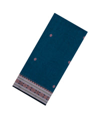 Teal Handloom Bengal Cotton Saree With Floral Motifs-BG1985