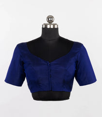 Royal Blue Raw Silk Deep-Back Blouse-RB5267