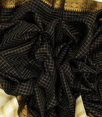 Black Handloom Korvai Silk Cotton Saree With Zari Checks & Contrast Border-SC3443