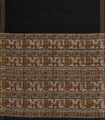 Black Handloom Tussar Silk Saree With Printed Horse Motifs -TU3207