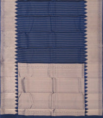 Navy Blue Handloom Soft Silk Saree With Zari Stripes & Temple Border-SO4002