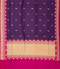 Purple Handloom Banarasi Silk Saree With Floral Zari Motifs-BE1330
