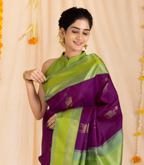 Magenta Handloom Korvai Kanchipuram Silk Saree With Cow Buttas-KA13456