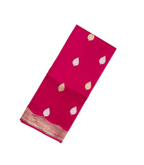 Dark Peach Handloom Banarasi Silk Saree With Floral Buttas & Contrast Blouse-BE1719