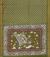 Green Printed Blended Viscose Saree With Kalamkari Pallu-BL5784