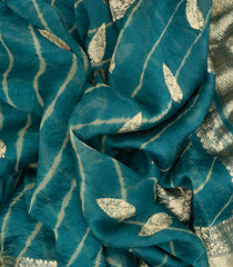 Steel Blue Handloom Banarasi Organza Tie & Dye Silk Saree With Floral Motifs-BE1286