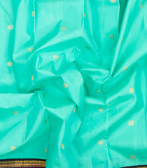 Turquoise Handloom Korvai Kanchipuram Silk Saree With Zari Buttas-KA16375