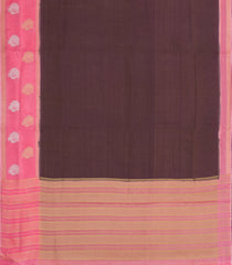 Brown Woven Blended Viscose Saree With Contrast Border-BL5532
