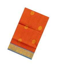 Orange Handloom Silk Cotton Saree With Checks & Buttas-SC4734