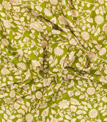 Light Green Printed Jaipur Cotton Saree With Kalamkari Motifs-JC1904