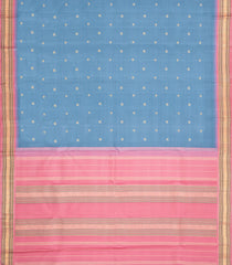 Grey Handloom Korvai Kanchipuram Silk Saree With Stripes & Buttas-KA15685