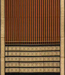 Rust & Black Handloom Soft Silk Cotton Saree With Veldhari Stripes-SC4254