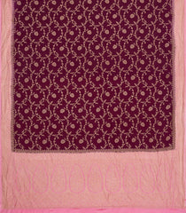 Dark Maroon Handloom Banarasi Khaddi Georgette Silk Saree With Contrast Border-BE1814
