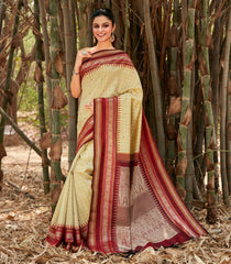 Off White Handloom Korvai Kanchipuram Silk Saree With Checks