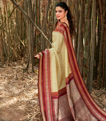 Off White Handloom Korvai Kanchipuram Silk Saree With Checks