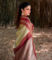 Off White Handloom Korvai Kanchipuram Silk Saree With Checks