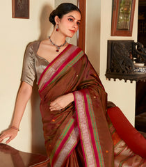 Maroon Handloom Kanchipuram Silk Saree With Elephant Buttas-Maroon