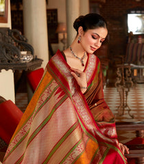 Maroon Handloom Kanchipuram Silk Saree With Elephant Buttas-Maroon