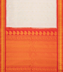 Cream Handloom Gadwal Silk Saree With Buttas & Contrast Temple Border-GA0310