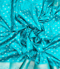Turquoise Woven Art Tussar Silk Saree With Floral Motifs-BL4630