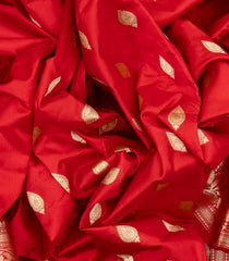 Red Banarasi Silk Saree With Floral Buttas