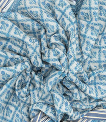 Off White Handloom Chanderi Cotton Saree With Printed Floral Motifs-CC1254