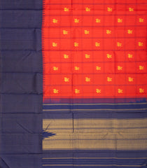 Red Handloom Korvai Kanchipuram Silk Saree With Checks & Contrast Border-KA13375